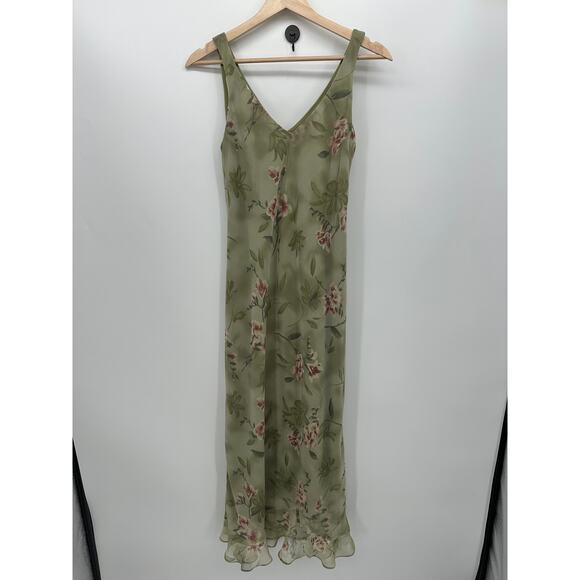 Positive Attitude Women Y2K Maxi Dress Size 8 Green Floral Fairy Dainty Coquette - Picture 1 of 7